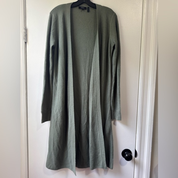 Theory 100% Cashmere Long Open Duster Sage Green Women's Sweater Cardigan - Picture 2 of 10